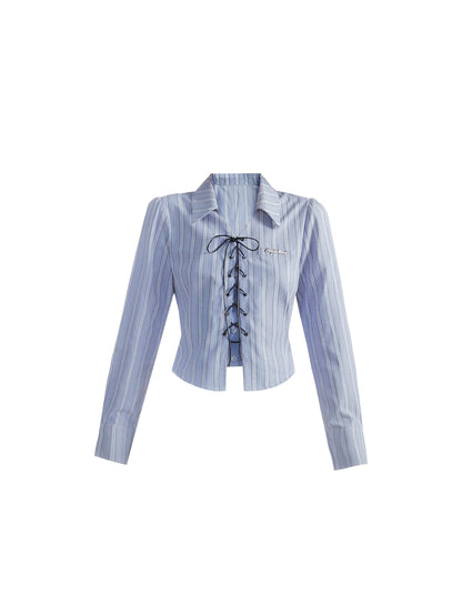 Salt-based striped casual lace-up shirt