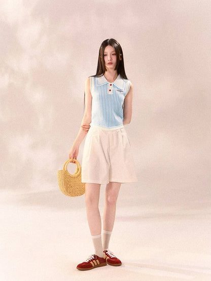 Polo knit short sleeves and pleated skirt