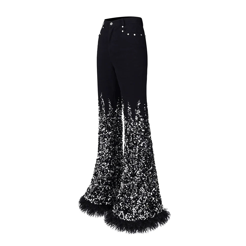 Sequin wool jeans pants