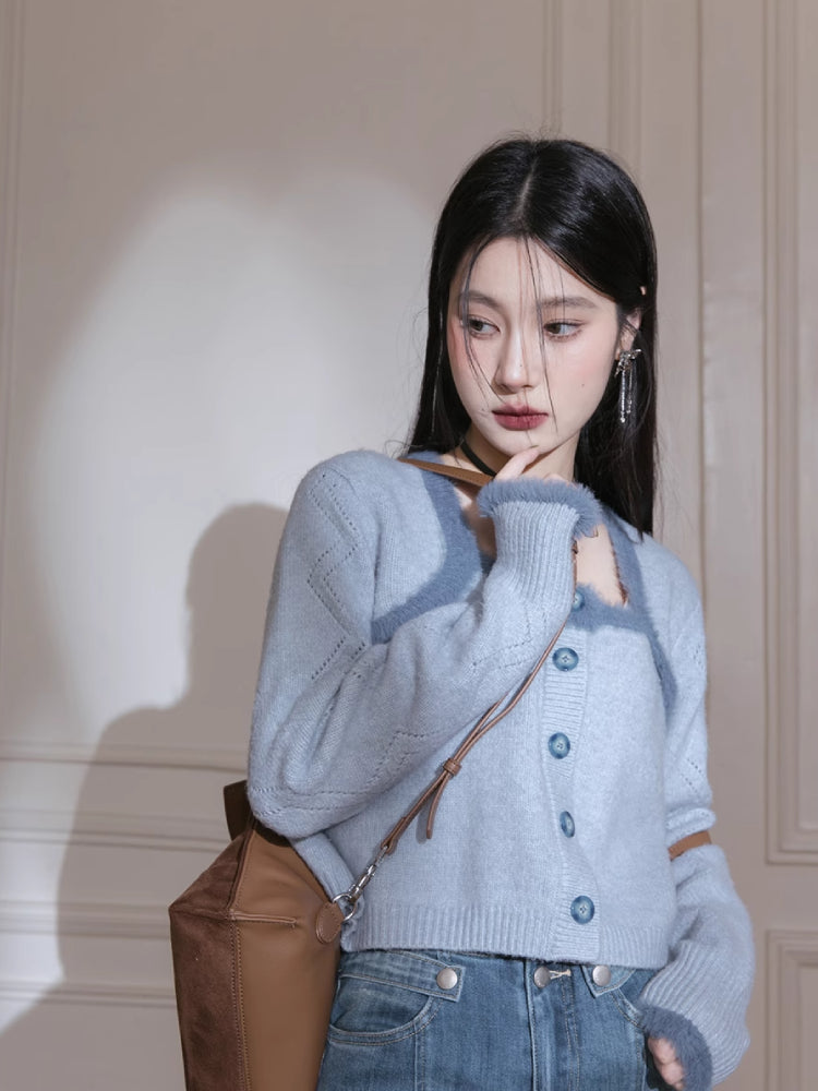 Wool soft fake two-piece sweater