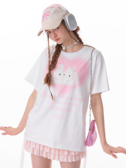 Loose Love Rabbit Print Short Sleeve T-Shirt