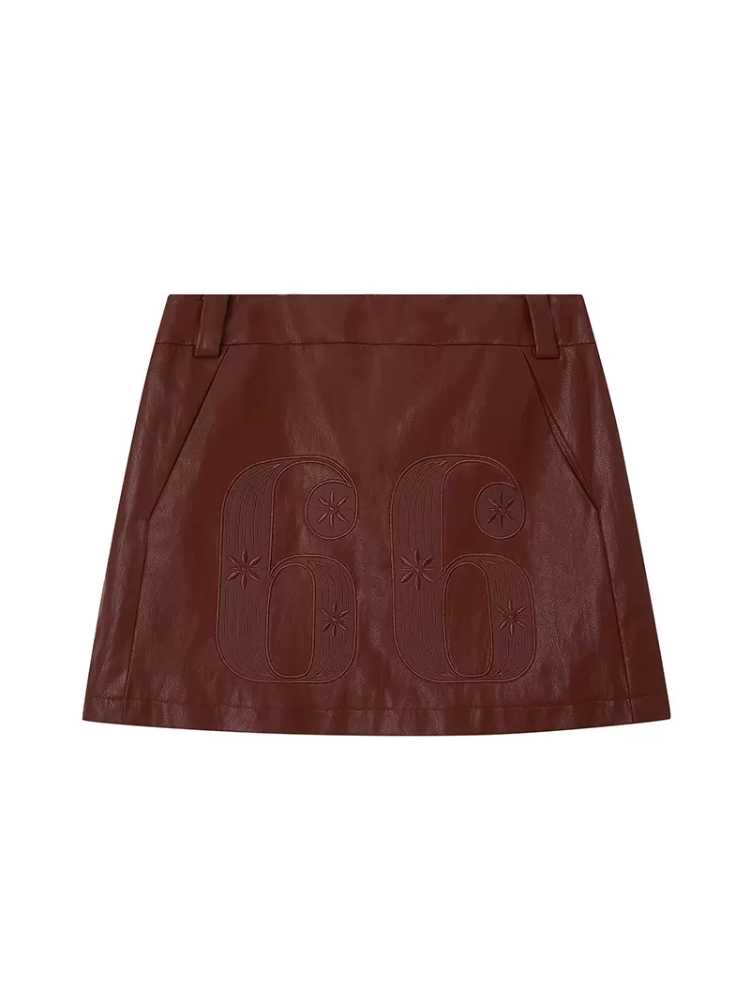 Embroidered leather skirt