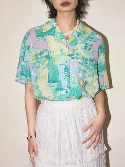 Hand-painted printed short sleeve shirt