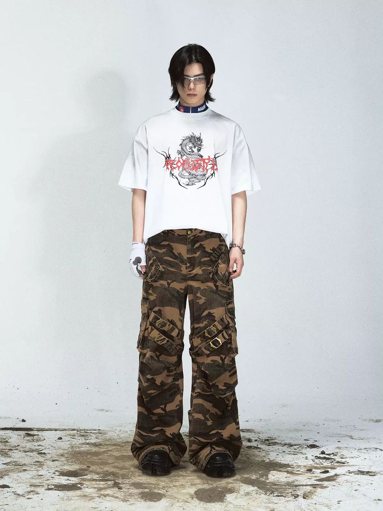 Camouflage retro style casual pants