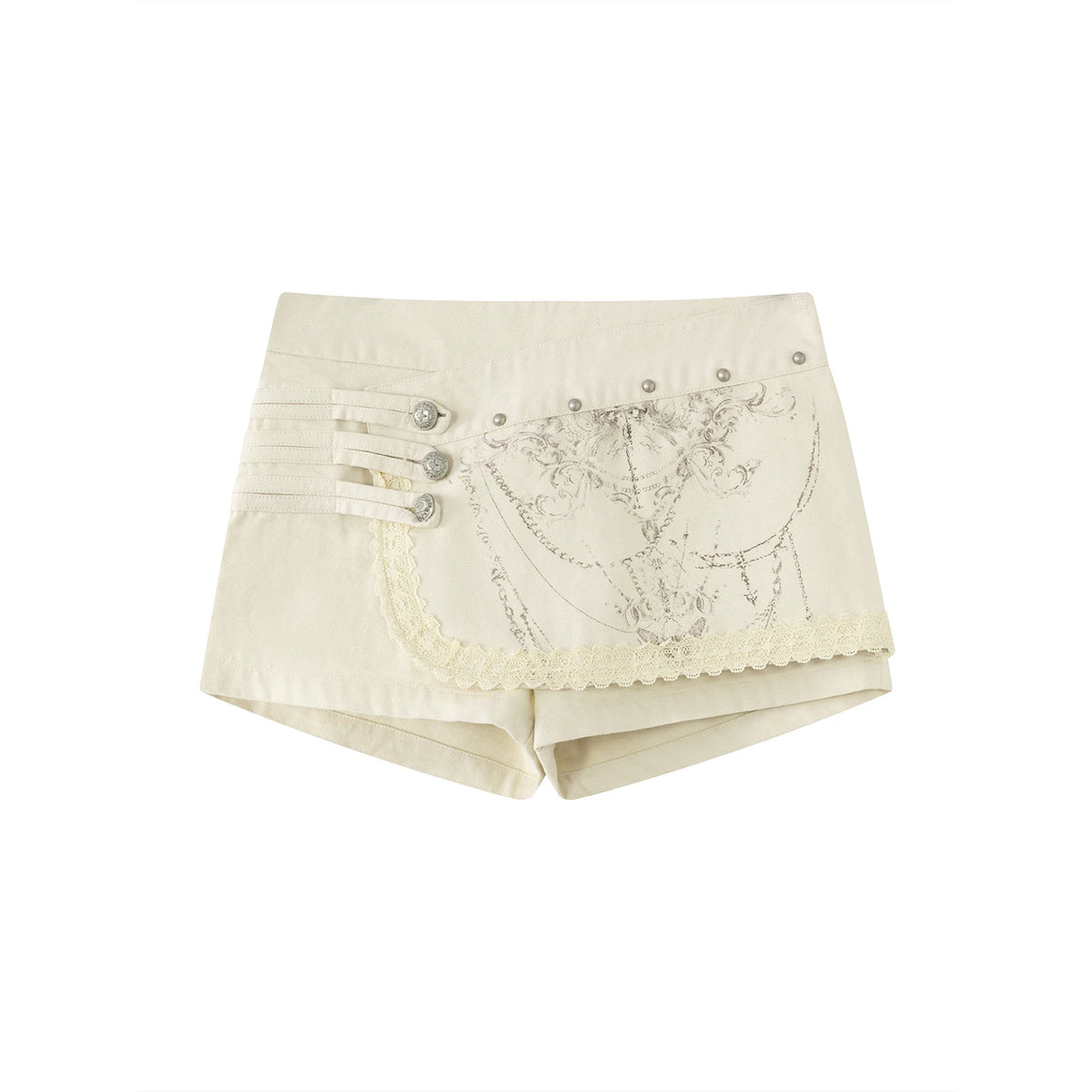 Chain Totem Print Lace Culottes Shorts