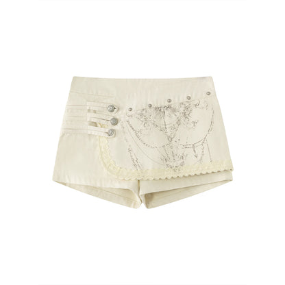Chain Totem Print Lace Culottes Shorts