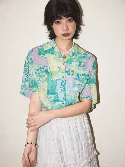 Hand-painted printed short sleeve shirt