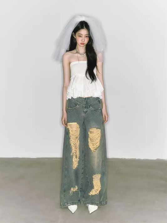 Weite High-Waist-Jeans 