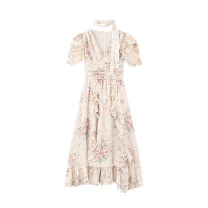 Pink Chiffon V-Neck Summer Dress