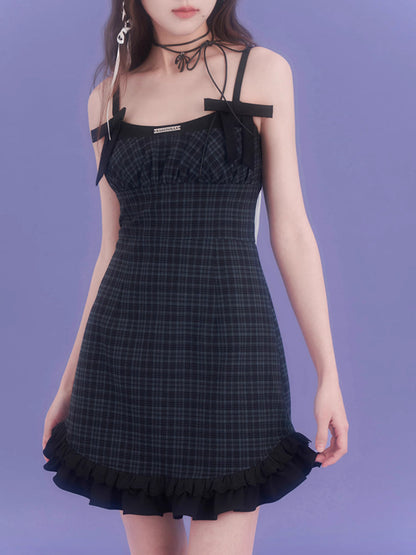 Sexy plaid suspender dress