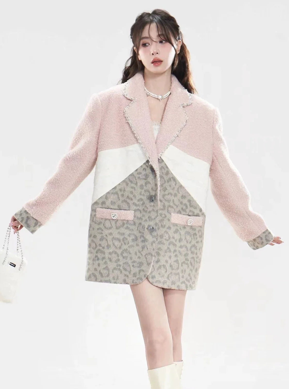 Wool tweed pink blazer Coat