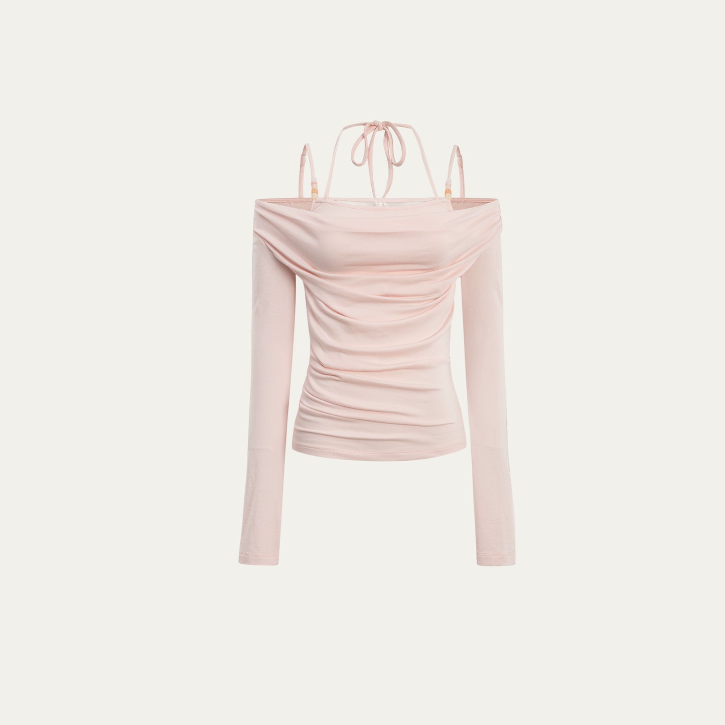 Pink Beaded Halterneck Long Sleeve T-Shirt