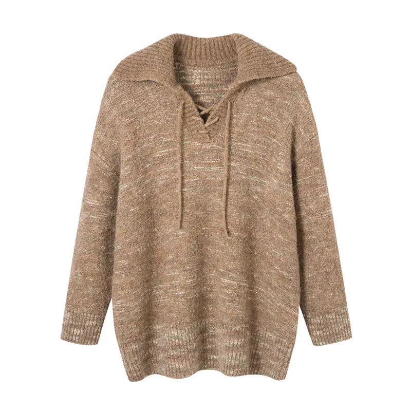 Lace-Up Collar Sweater Set-Up