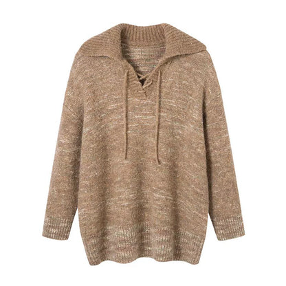 Lace-Up Collar Sweater Set-Up