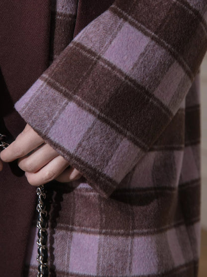 Rose plaid wool long jacket