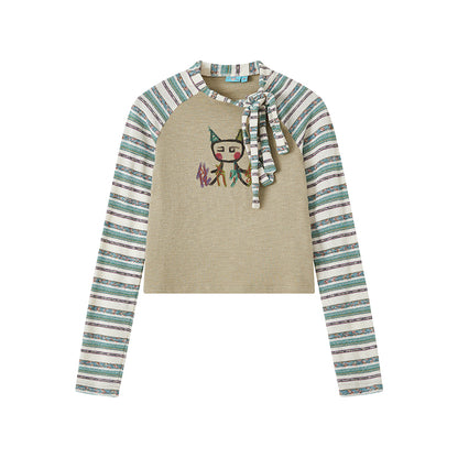 Kitty High Neck Color Knit T-Shirt