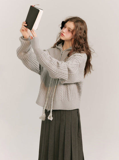 Knitted Lapel Zipper Cardigan Coat