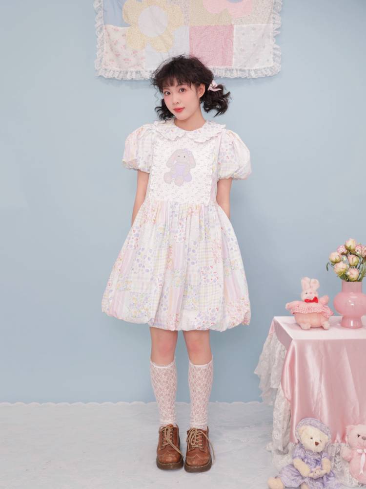 Bunny patchwork collar dress