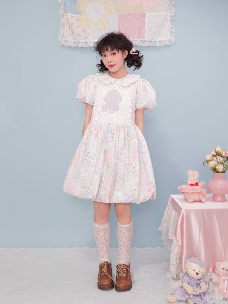 Bunny patchwork collar dress