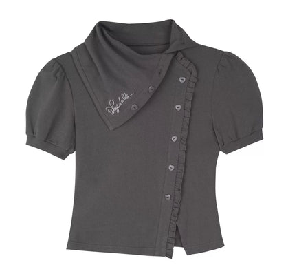 Gray Diagonal Placket Blouse