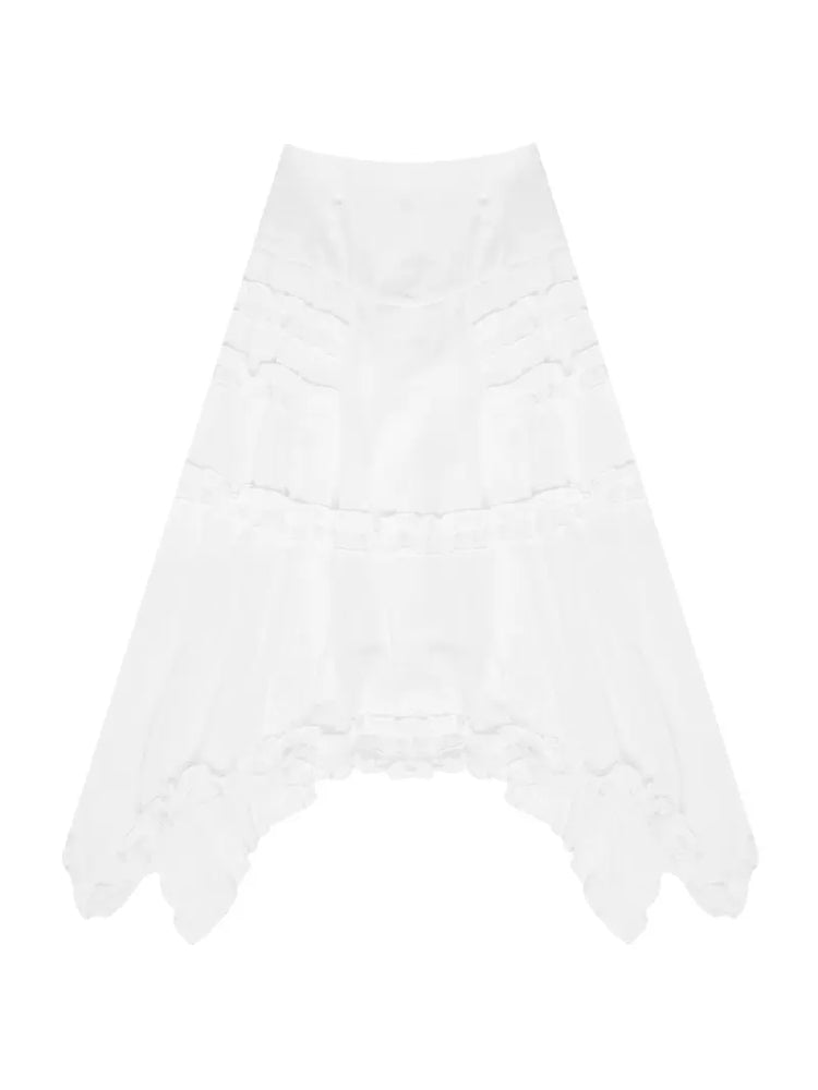 High waist slim lace white skirt