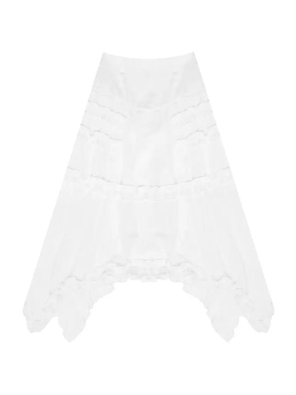 High waist slim lace white skirt