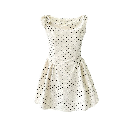 Beige Polka Dot Swing Dress