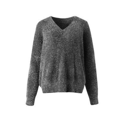 Silberner Faden V-Ausschnitt Strickpullover
