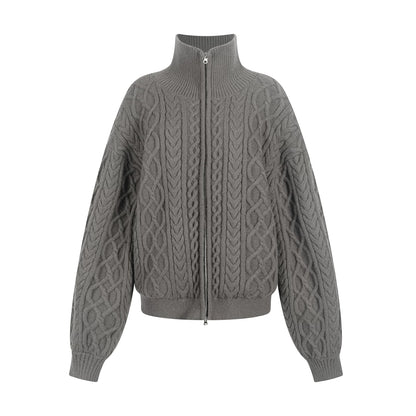 Cable Knit Fleece Sweater Jacket