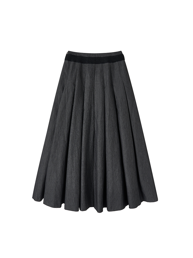 Denim slim A-line midi skirt