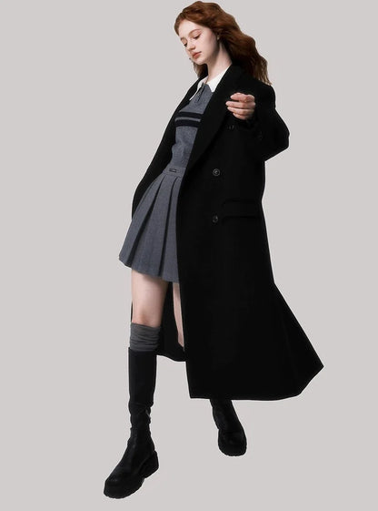 Shoulder pad wool neat long coat