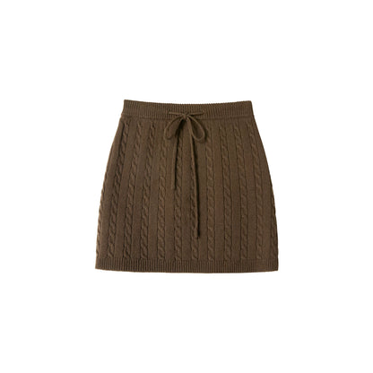 Brown Plaid Wool Knit Sweater Set-Up