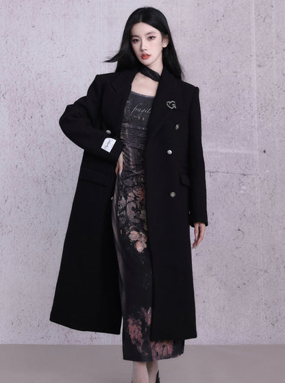 Wool Double-Breasted Long Coat