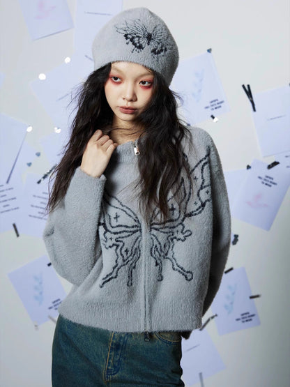 Round neck butterfly sweater + hat