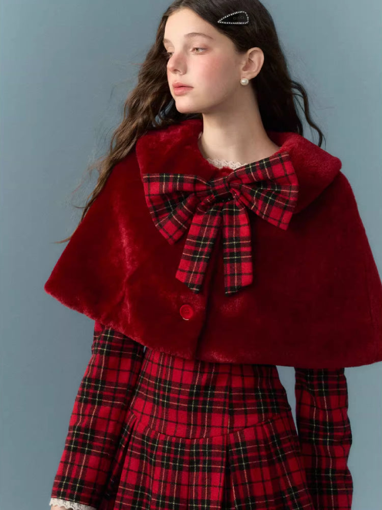 Red lace plaid skirt dress