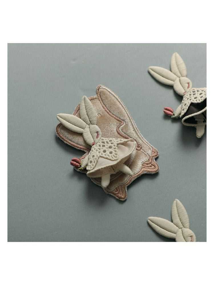 Bunny embroidery brooch