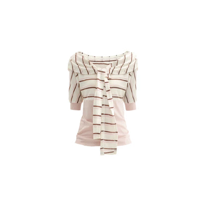 Cherry Blossom Striped Tie-Neck Top