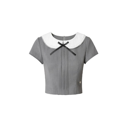 Gray Bowknot Halter Skirt Set-Up