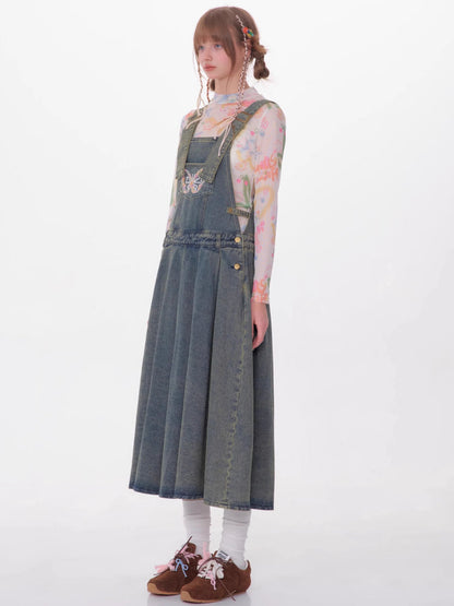 Denim suspender skirt