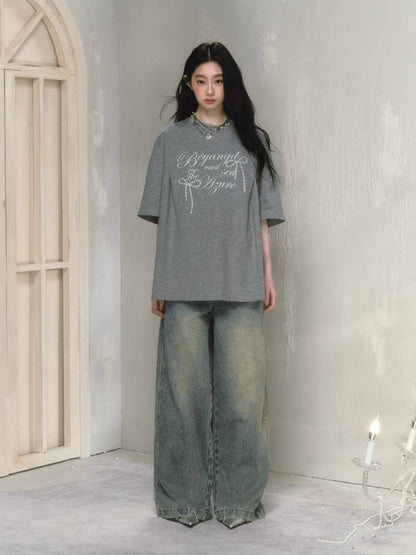 Round neck printed oversized T-shirt