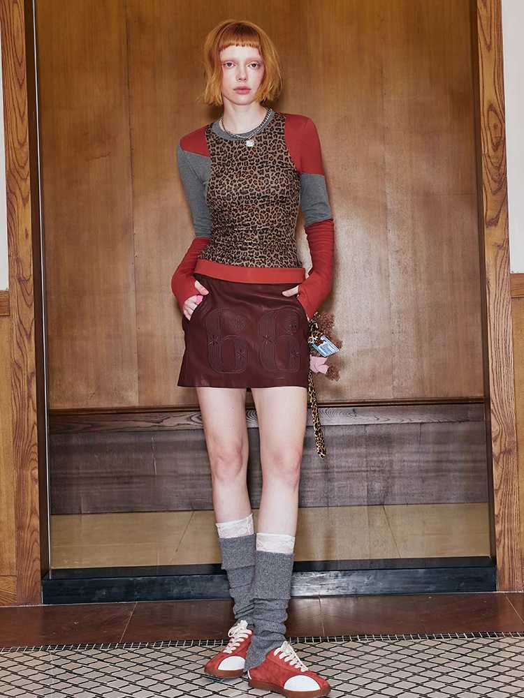 Embroidered leather skirt