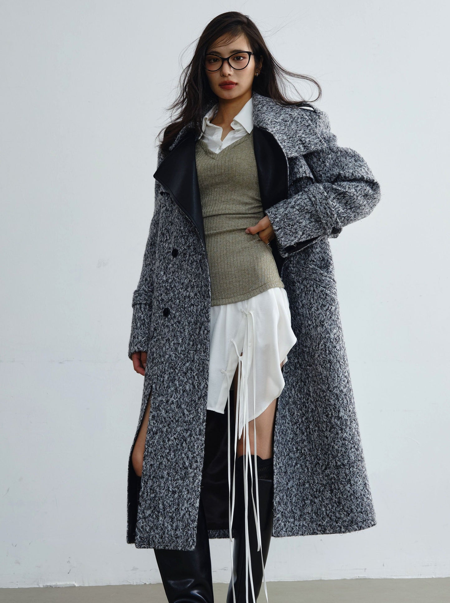 Retro woolen long coat