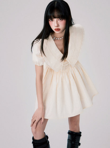 French Doll Neck Puff Sleeve Dress