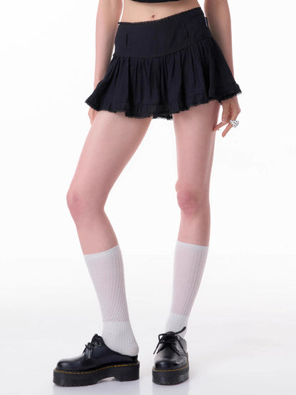 High waist lace a-line short skirt