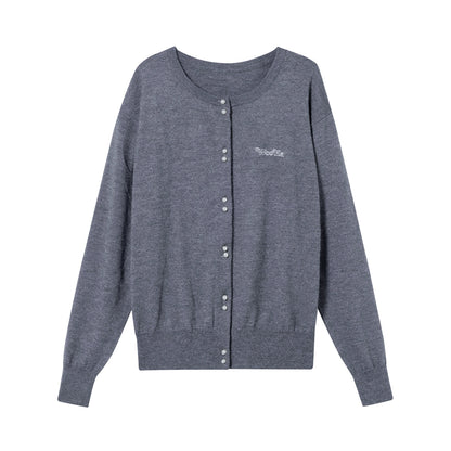 Versatile Pearl Buckle Knit Cardigan