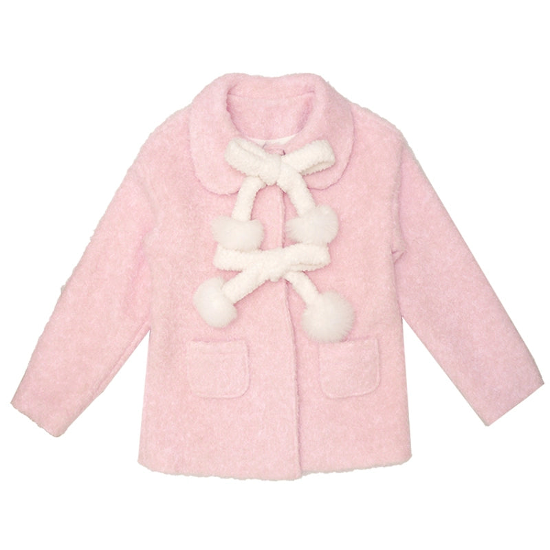 Bowknot Plush Ball Woolen Coat