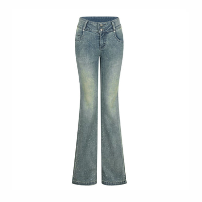Ausgestellte Denimhose mit Strass