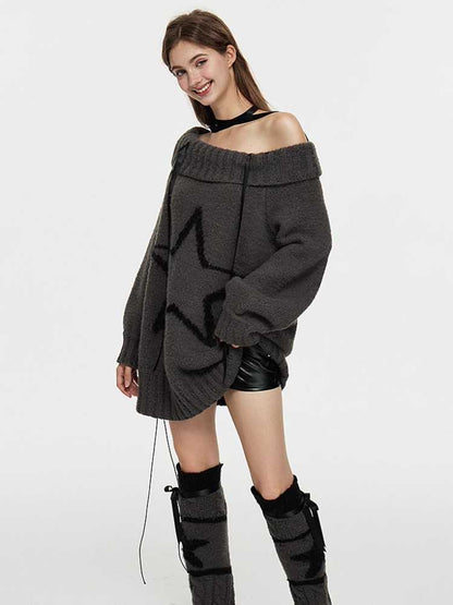 One-shoulder wool sweater and leg warmers