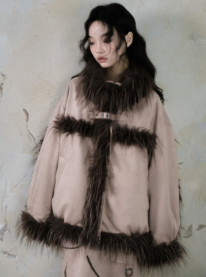 Stitched Suede Fur Jacket