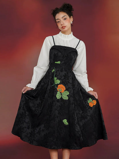 Chinese style embroidery suspender dress